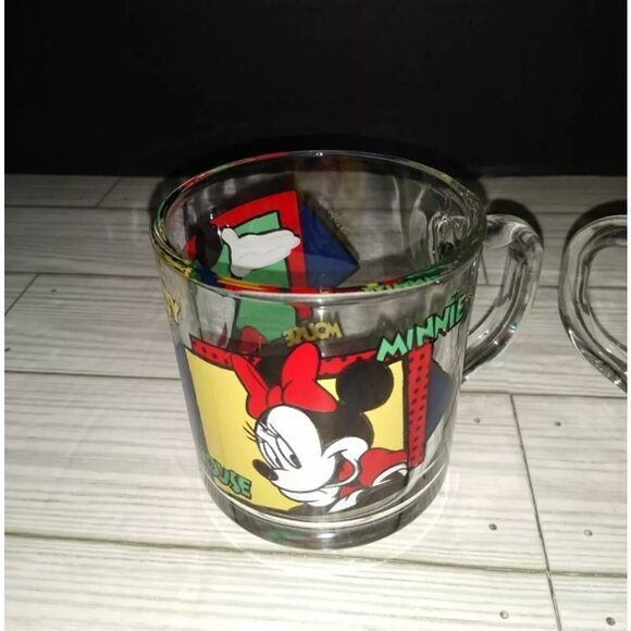 Vtg Disney Mickey & Minnie Mouse Collector Coffee Mugs Glass Cup Anchor Hocking - Picture 5 of 8